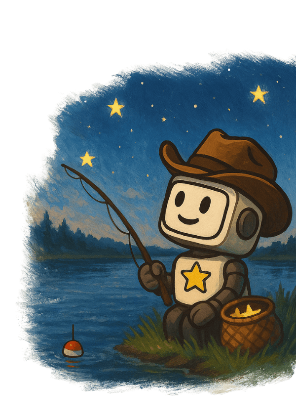 prompty AI, fishing for business reviews with a stary sky