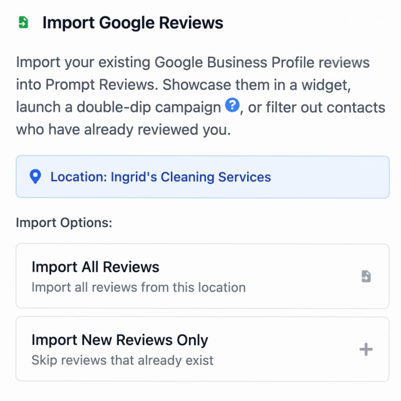 Import Google Reviews in Prompt Reviews, modal image