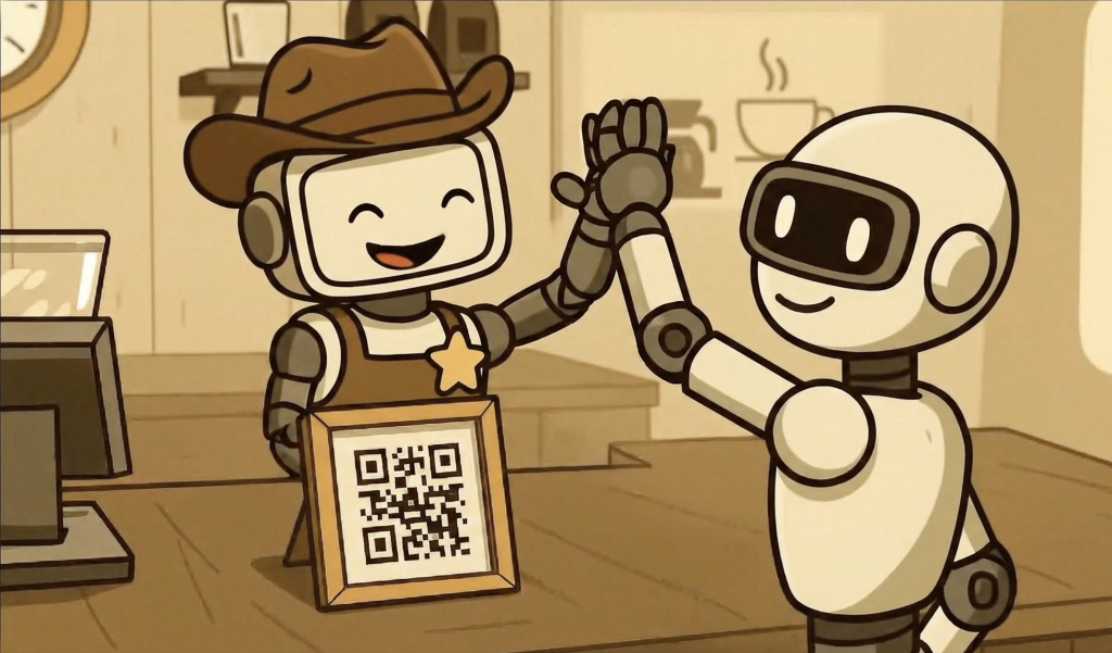 Robot barista hi-five customer after leaving positive review