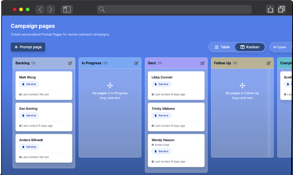 Review Campaigns 1 Review campaigns kanban